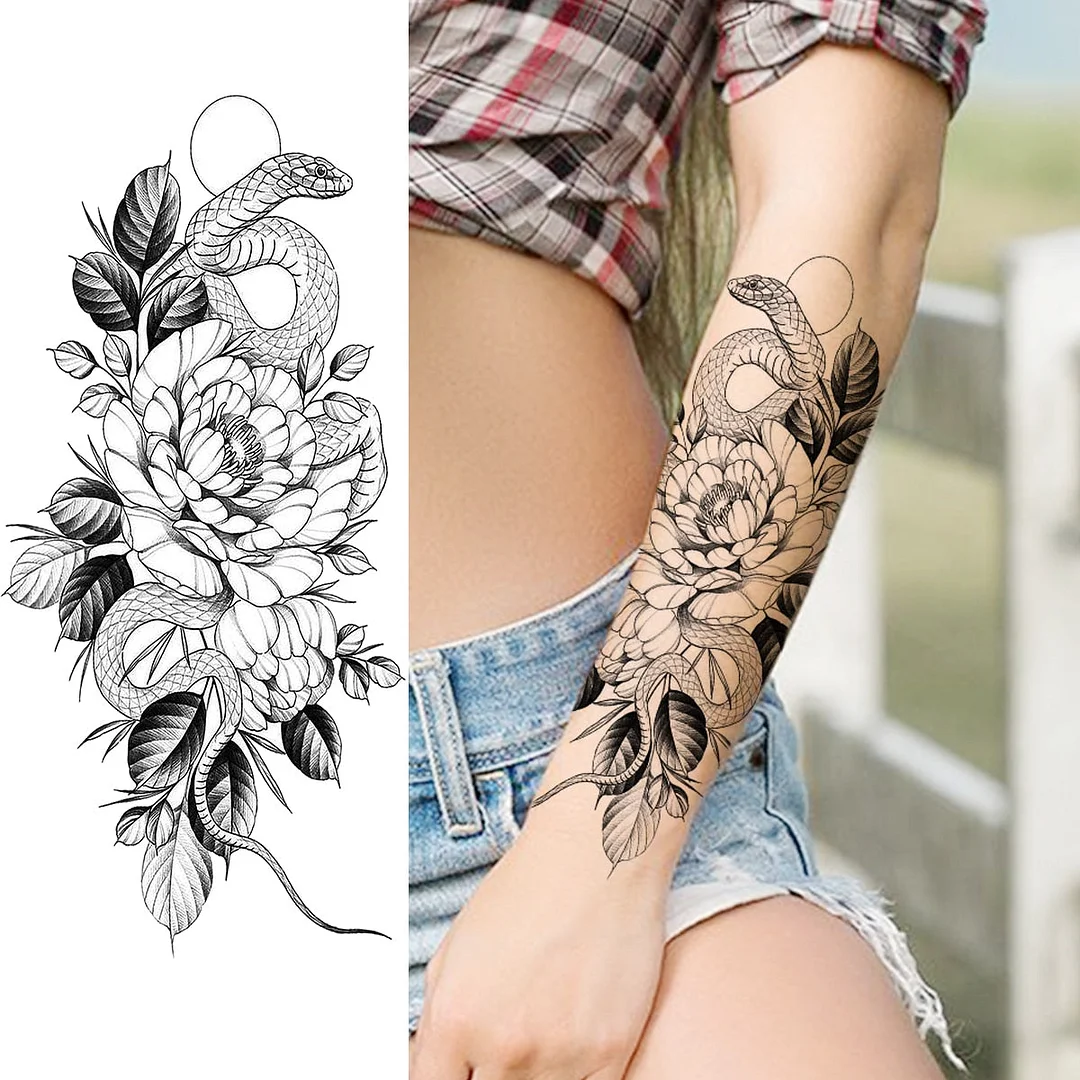 Realistic Snake Unique Forearm Temporary Tattoos For Men Adult Serpent Moon Fake Tattoo Waterproof Body Art Painting Tatoo Paper