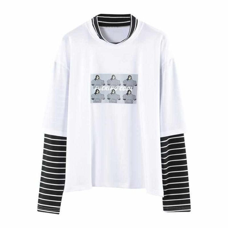 Six Girls Print 2-Piece Stripe Shirt