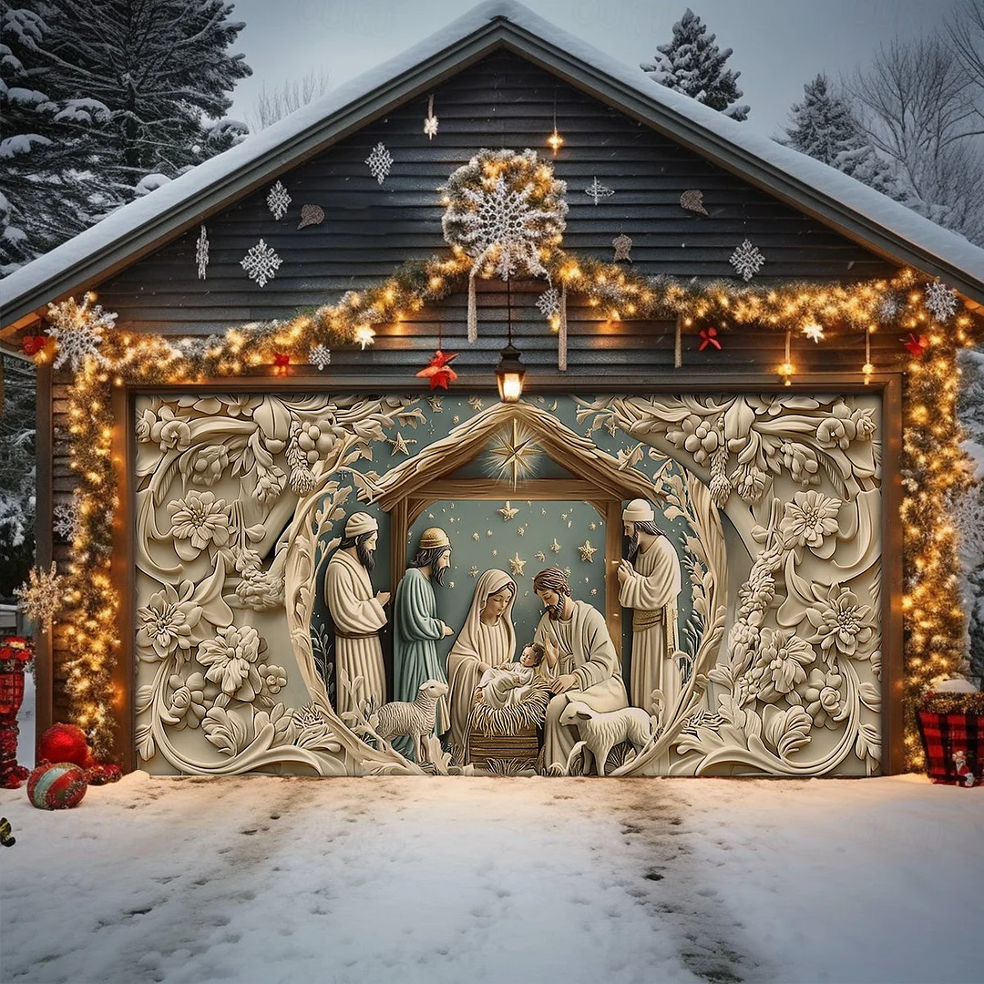 Garage Door Banner Decoration - Starry Night Adoration Nativity