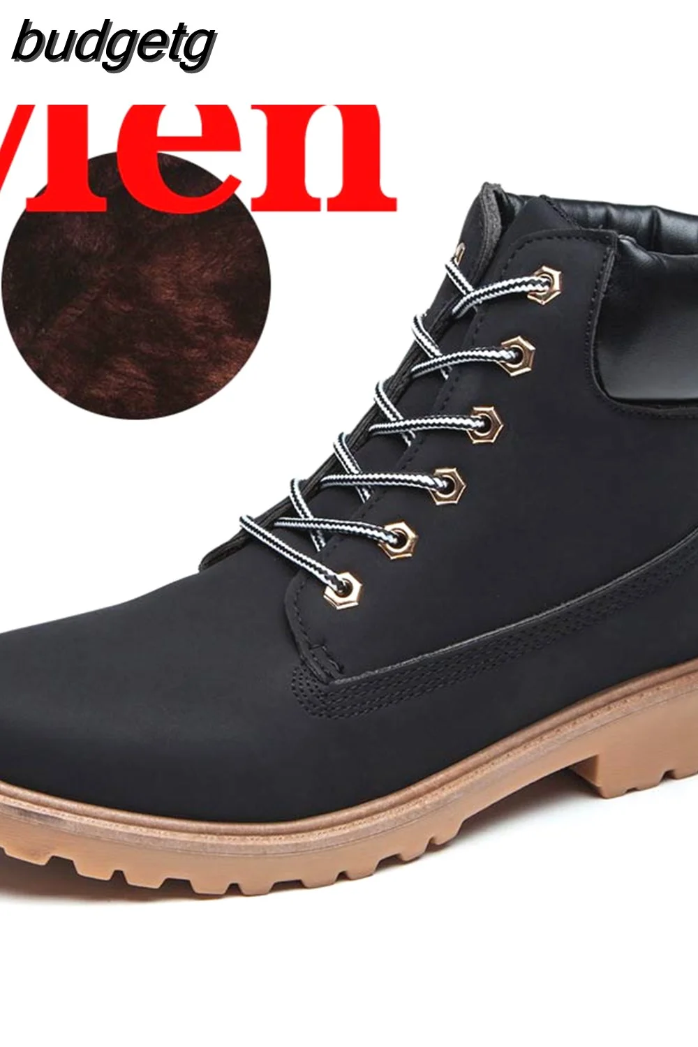 budgetg Men Boots PU Outdoor Snow Ankle Boots Male Lace Up Anti-slip Booties British Sneakers Plus Size 46 Zapatos De Hombre