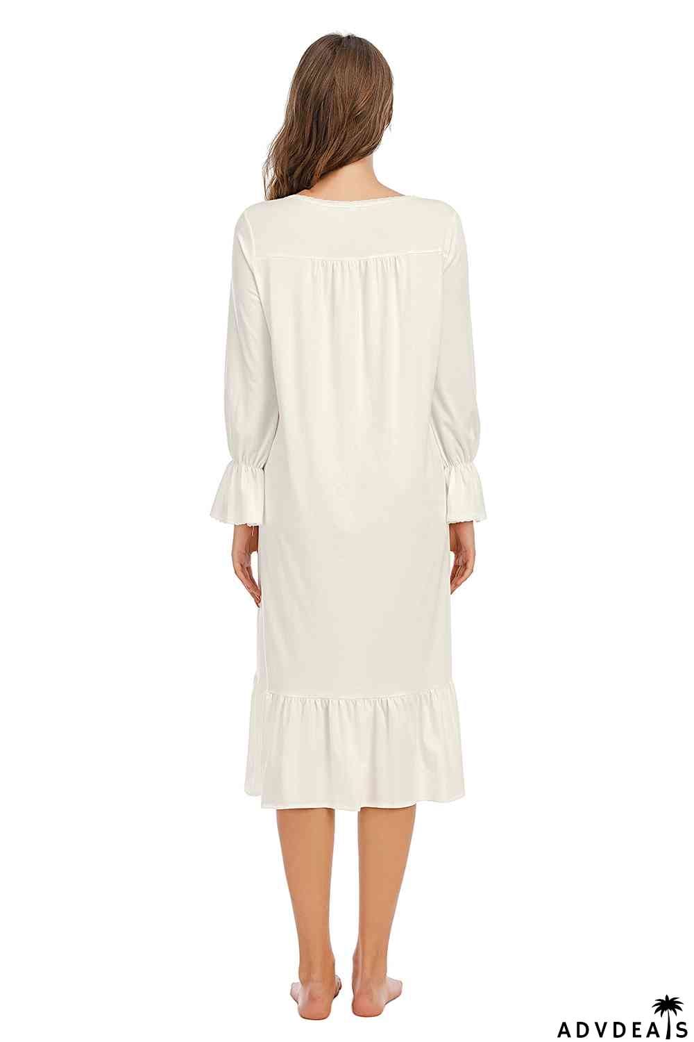 Flounce Sleeve Ruffle Hem Night Dress