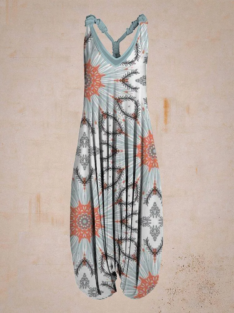 Women Vintage Floral Sleeveless Harem Jumpsuit