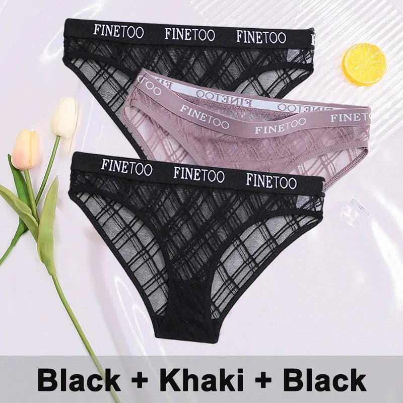 3PCS/Set Lace Panties Women's Lingerie Underwear Perspective Sexy Panties Female Underpanties Grid Mesh Design Briefs Pantys