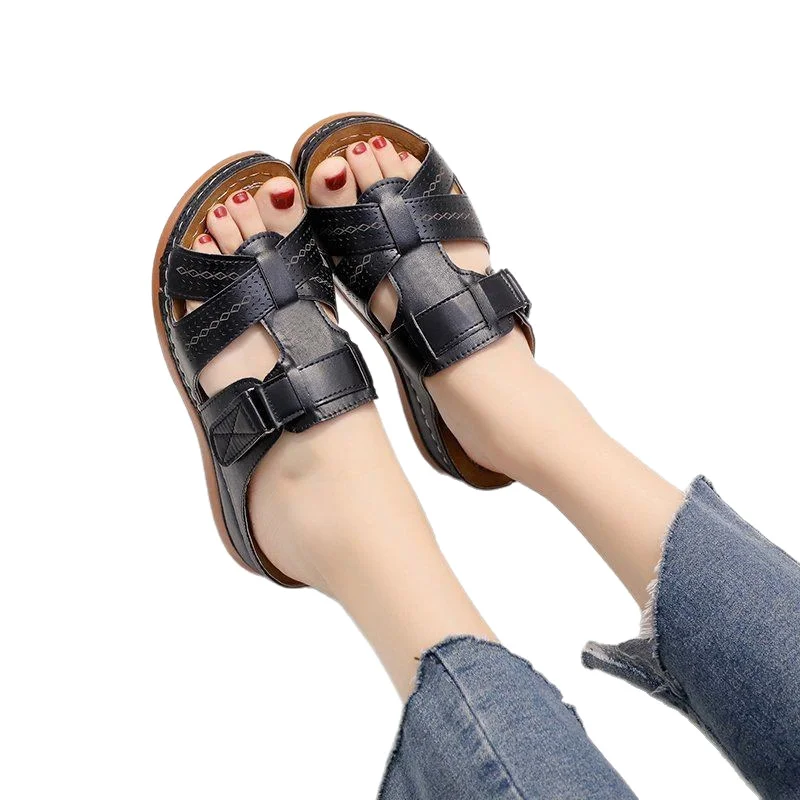 Yyvonne Women's Shoes 44 Large Size 43 Sandals Fashion Retro Solid Slope And Slippers Women's Sandals