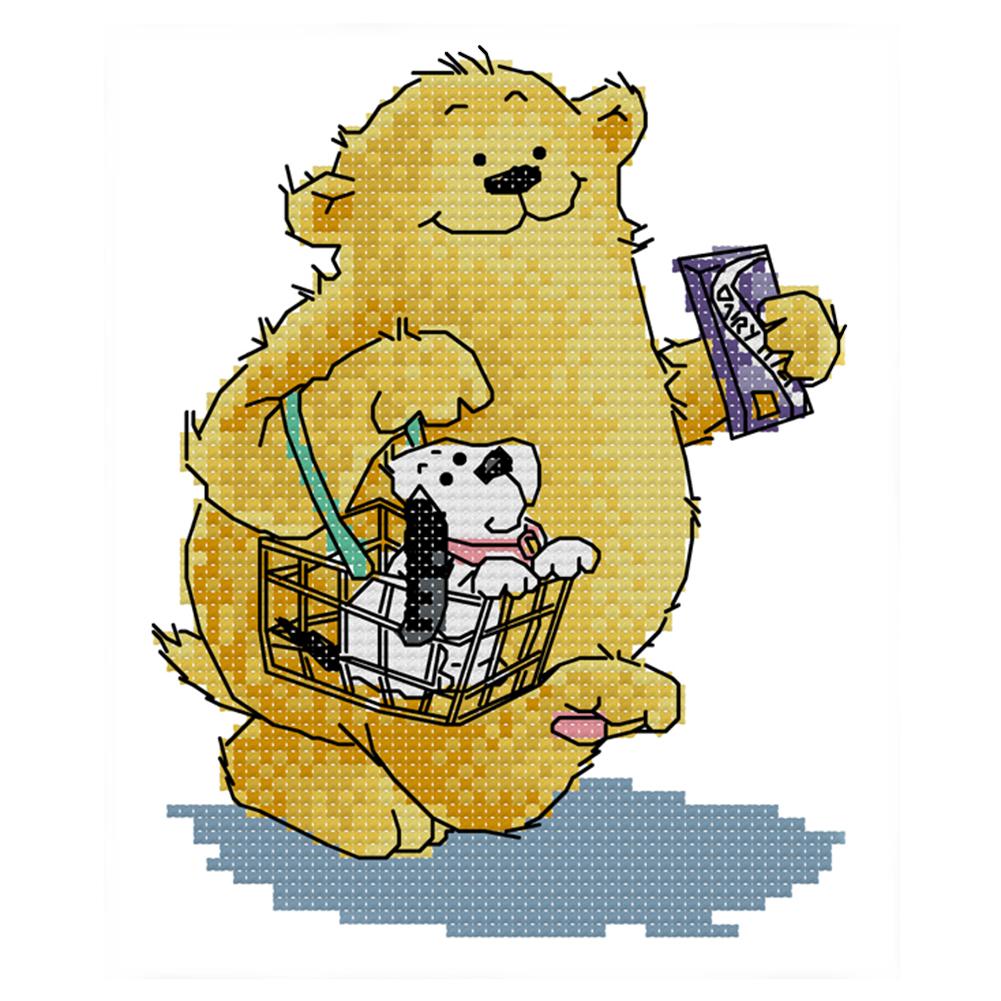 

Little Bear Going Shopping - 14CT Stamped Cross Stitch - 18*16cm, 501 Original