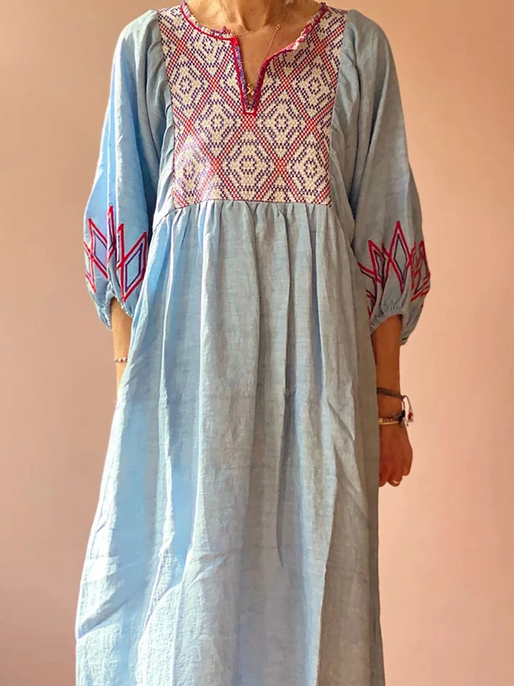 Vacation Contrast Cotton Linen Dress