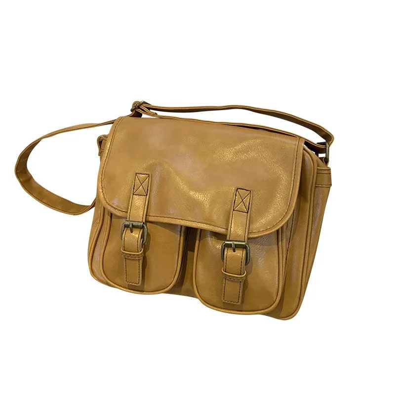 Women's Bag College Oil Leather Retro Bag Broadband Messenger Bag Large Capacity Shoulder Bag