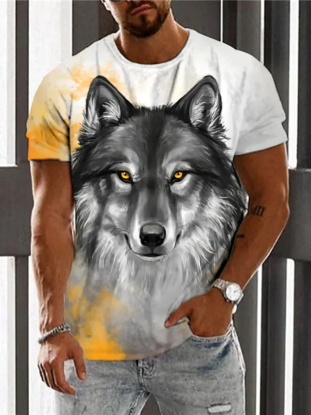 Men's Unisex Prints Wolf Crew Neck T-shirt