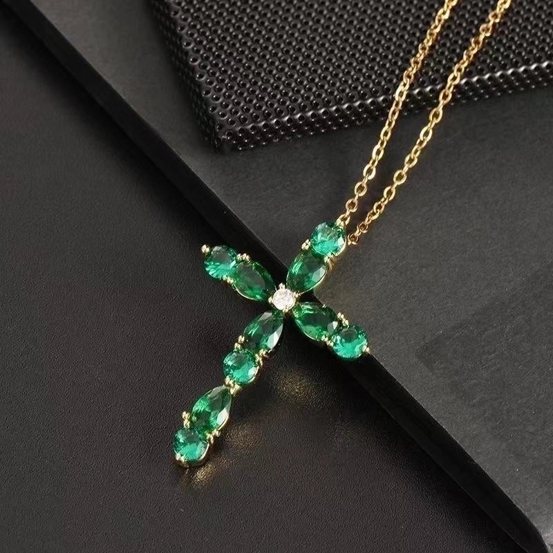 Stainless Steel 18K Gold Plated Minimalist Plating Inlay Cross Zircon