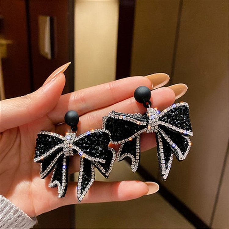 YOY-Korean Style Black Bowknot Dangle Earrings for Women