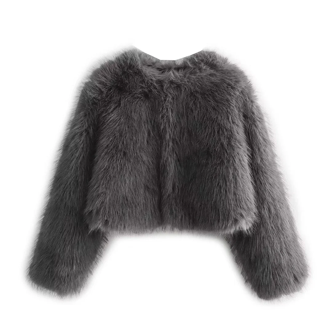 Woherb Woherb Winter Women's Artificial Fur Effect Short Jacket Coat-Outfit Ideas