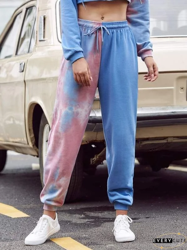 Drawstring Waist Tie Dye Sports Pants for Women