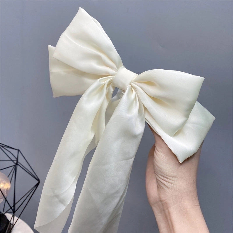 Sweet Cute Long Ribbon Double Bows Satin Hairpin