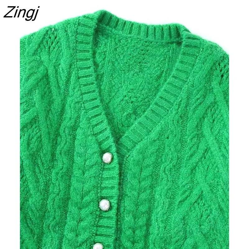 Zingj 2022 Women Fashion V Neck Eight Braid Knitting Sweater Female Chic Buttons Casual Slim Short Cardigan Coat Tops CT2715