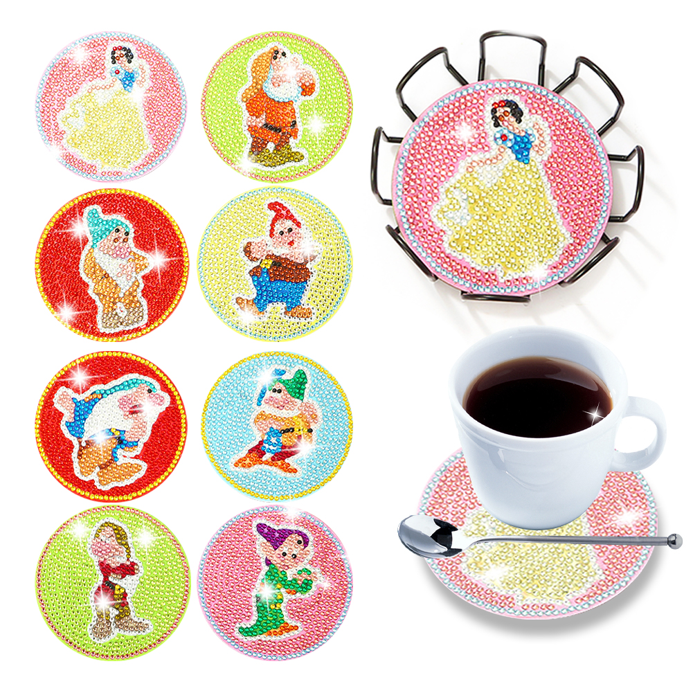 8pcs DIY Diamonds Painting Coaster Snow White Wooden Art for Kids Gifts (Y1108)