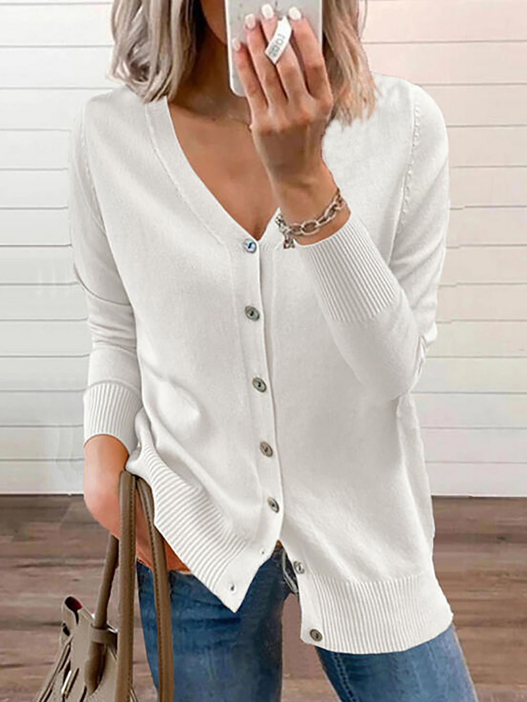 Plus size Plain Casual Knitted Sweater
