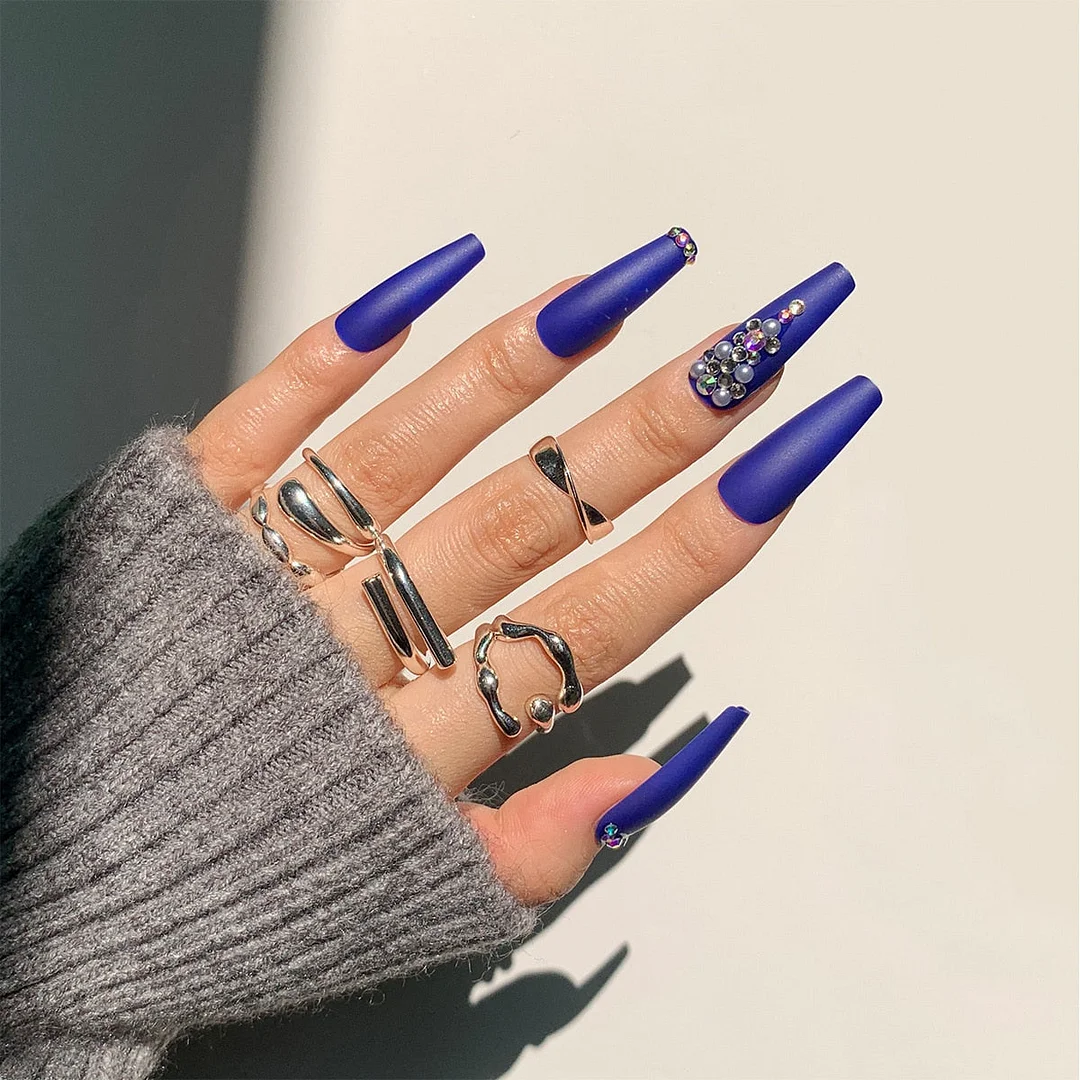 24Pcs Coffin Nails Full Cover Long Square Head Halos Stainings Fake Nail Patch Wearable Finished Nail Piece with Glue-Nail Inspo