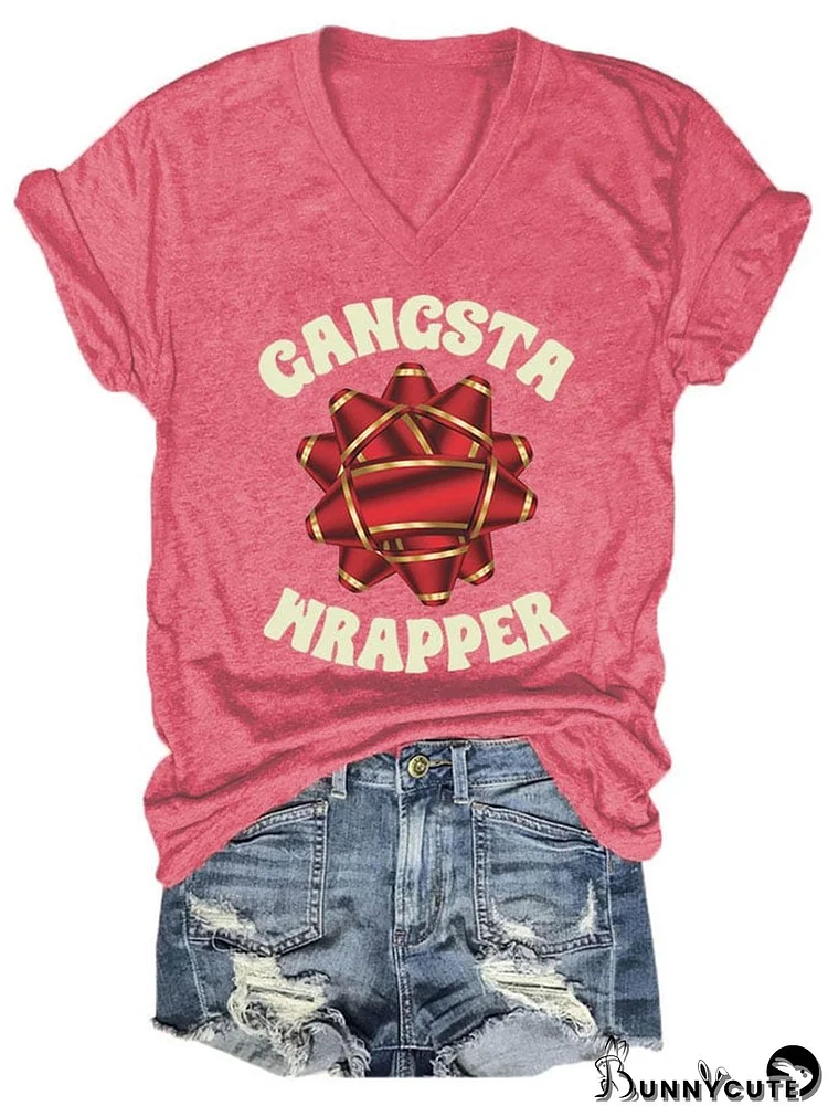 Women's Christmas Gangsta Wrapper Printed Casual T-Shirt