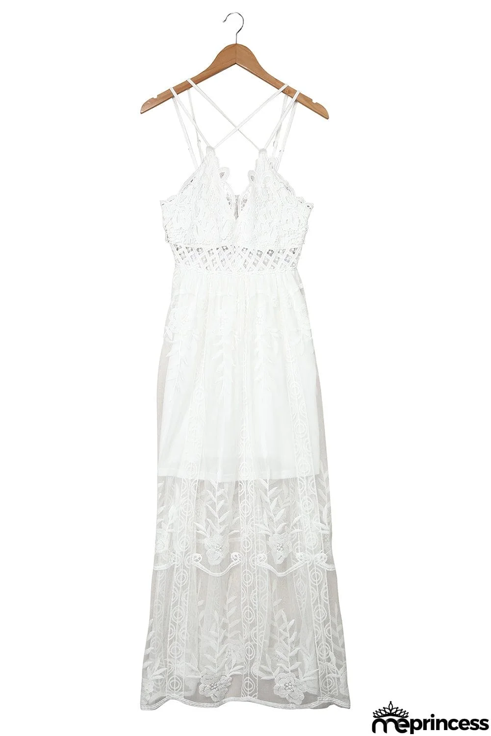 Lace Crisscross Backless Maxi Dress