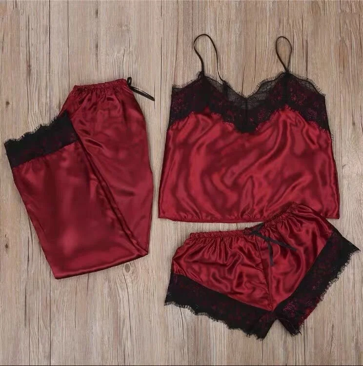 Churchf Women's Pajamas Four-Piece Set Sex Lingerie Plus-Size Home Clothes New Lace