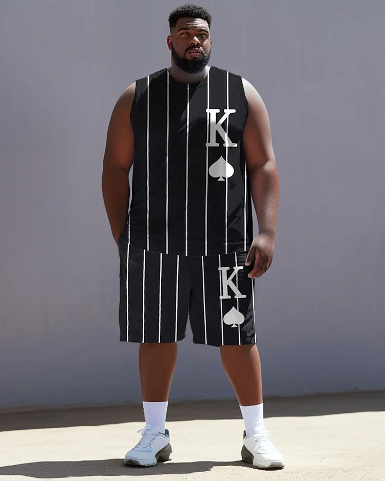 Men's Plus Size Stripe K-letter Vest Sport Two-piece Set