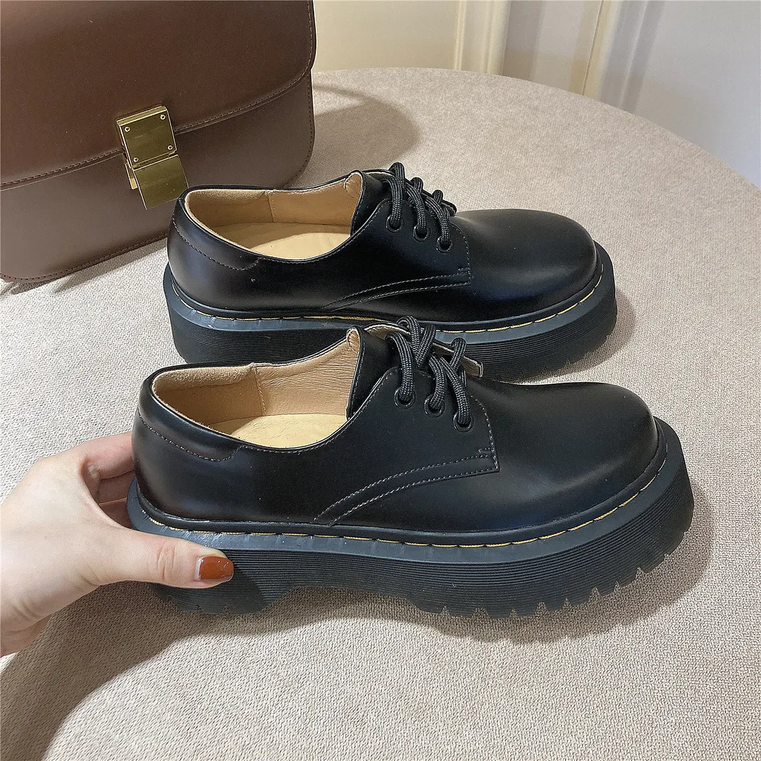 Churchf Churchf Head Retro Leather Leather Shoes Female 2024 New Versatile Thick Bottom 3 Hole British Wind Increase