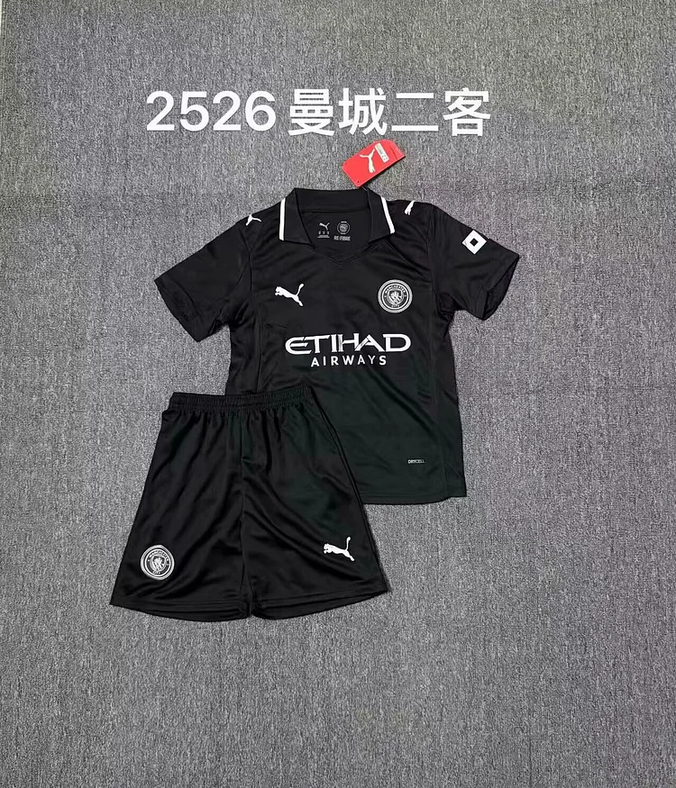 2025-26 Manchester City Three Away Black - Fan Edition - Children's Kit
