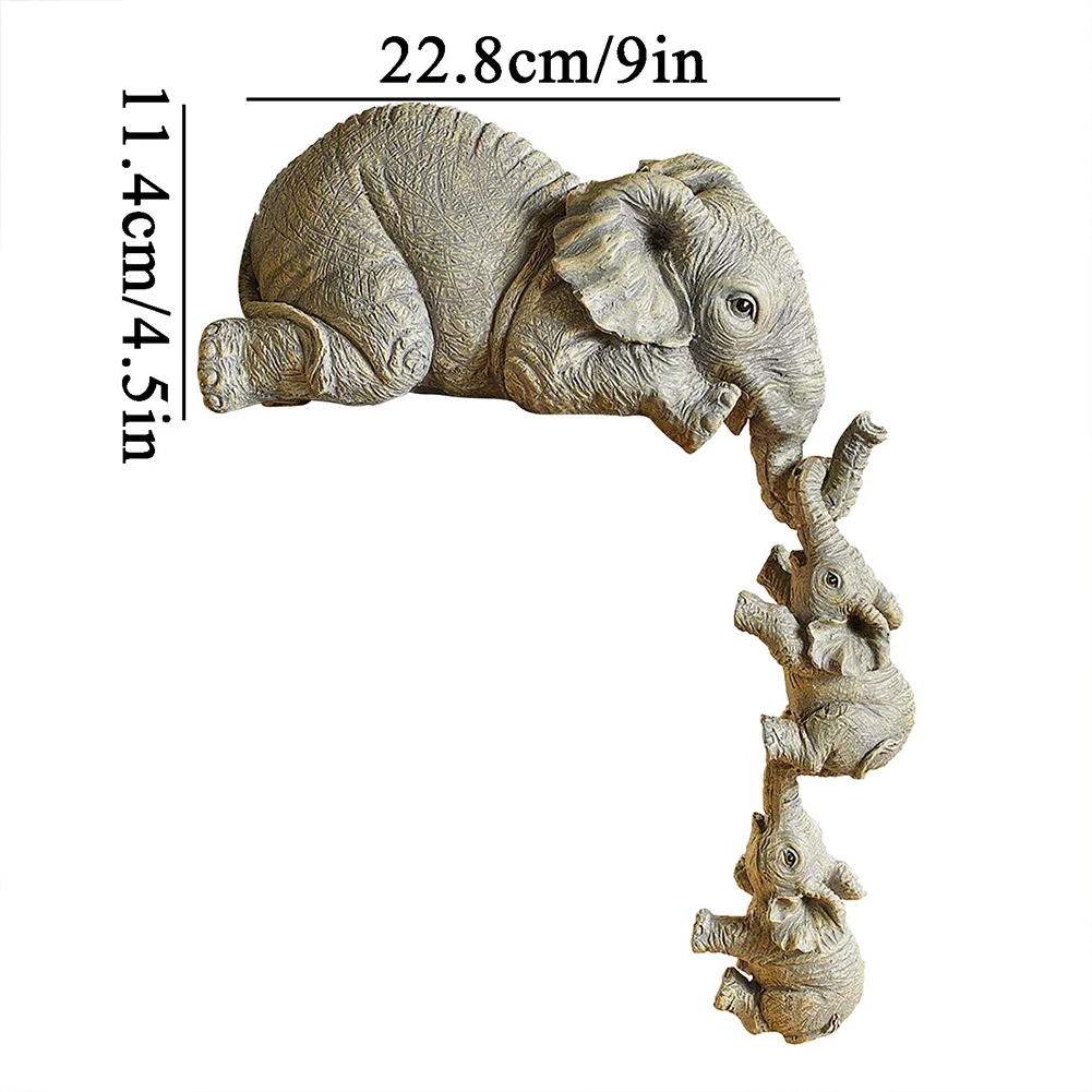 3-piece Elephant Mothers Hanging 2-Babies Figurine Resin Craft Ornaments