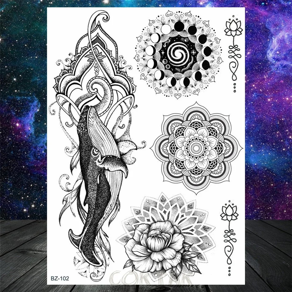 Black Dreamcatcher Temporary Tattoos Sticker For Women Fashion Body Art Back Tatoos Fake Jewelry Mandala Flower Tattoo For Party