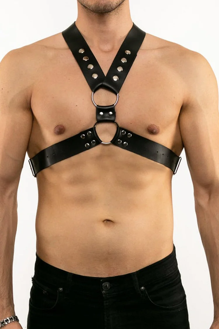 PU Leather Halter O-Ring Patchwork Studded Body Harness