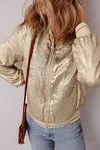 Women's Elegant Shiny Sequins Metallic Metal Color Baseball Jacket Coat
