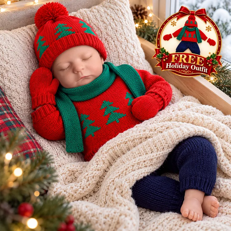 Babeside Noah 12" Full Silicone Baby Doll &ndash; Realistic Sleeping Christmas Boy Doll in Festive Outfit, Holiday Gift for Doll Lovers