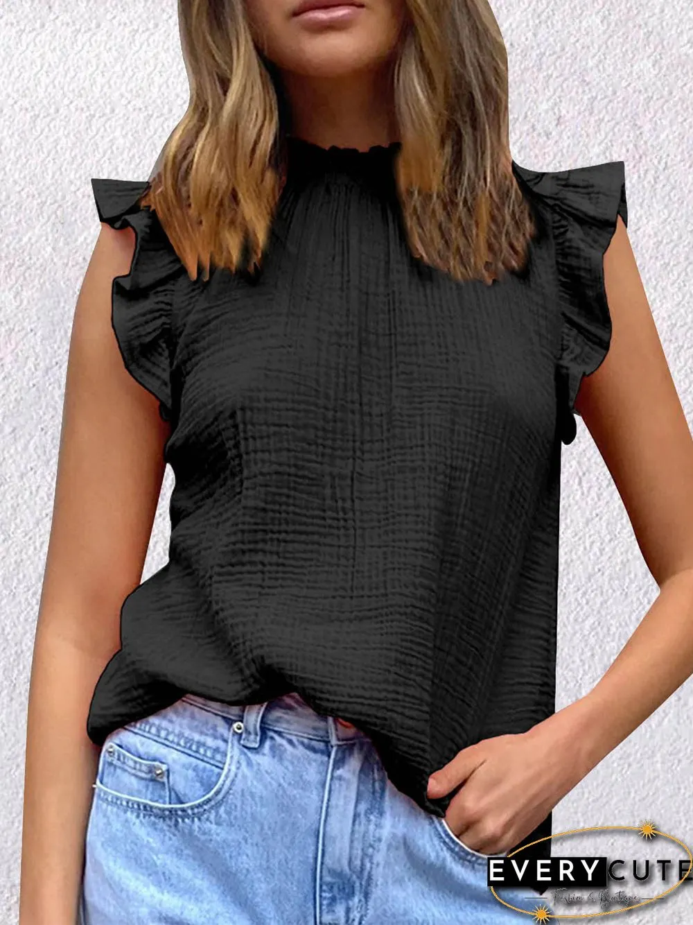 Cap Sleeve Crew Neck Casual Top