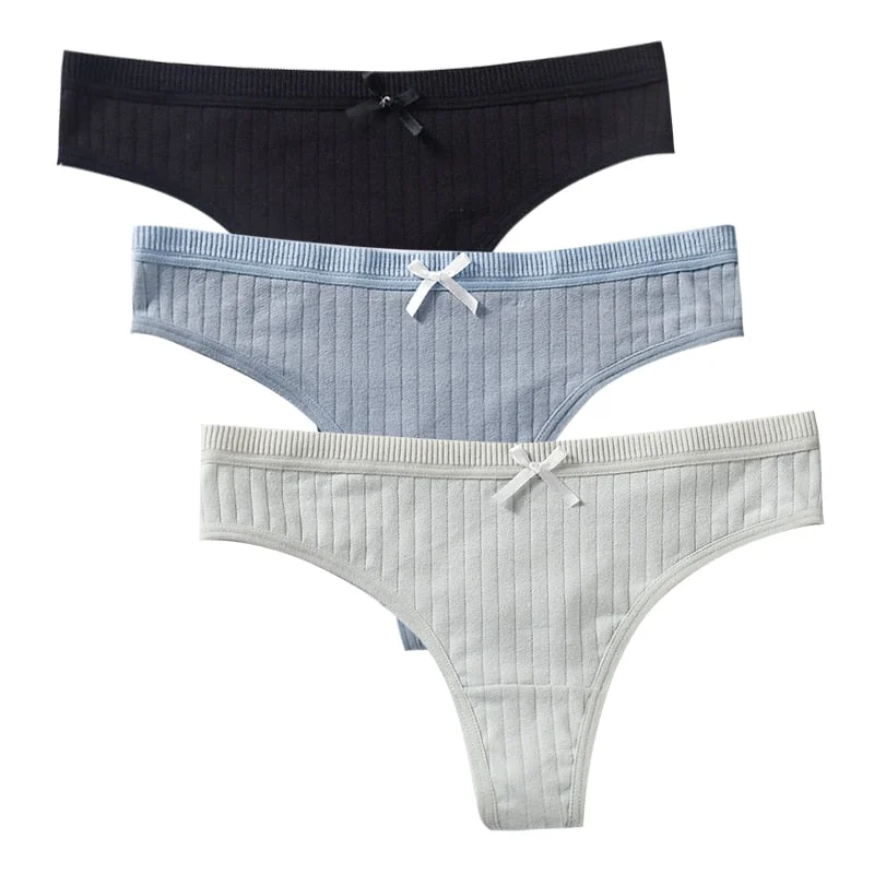 Women's Cotton G-String Thong Sexy Panties For Women String Briefs Underwear Intimate Lingerie Ladies T-Back Low-Rise 3 Pcs/Set