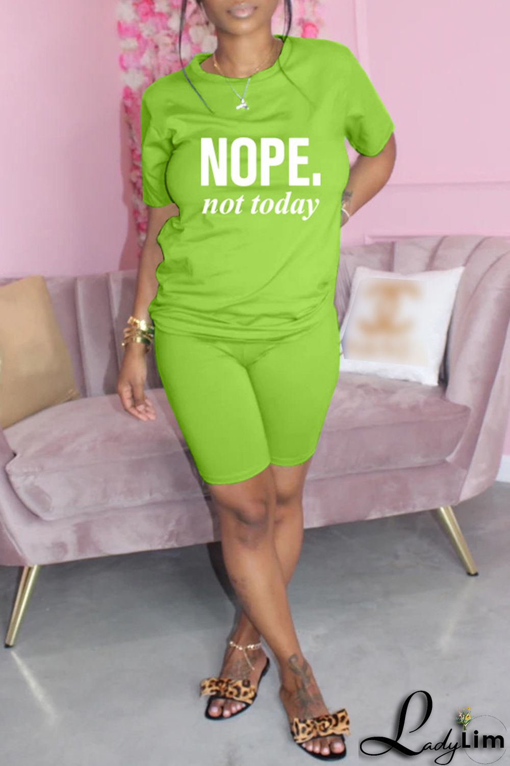 Blue Fashion Casual Letter Print Basic O Neck Short Sleeve Two Pieces