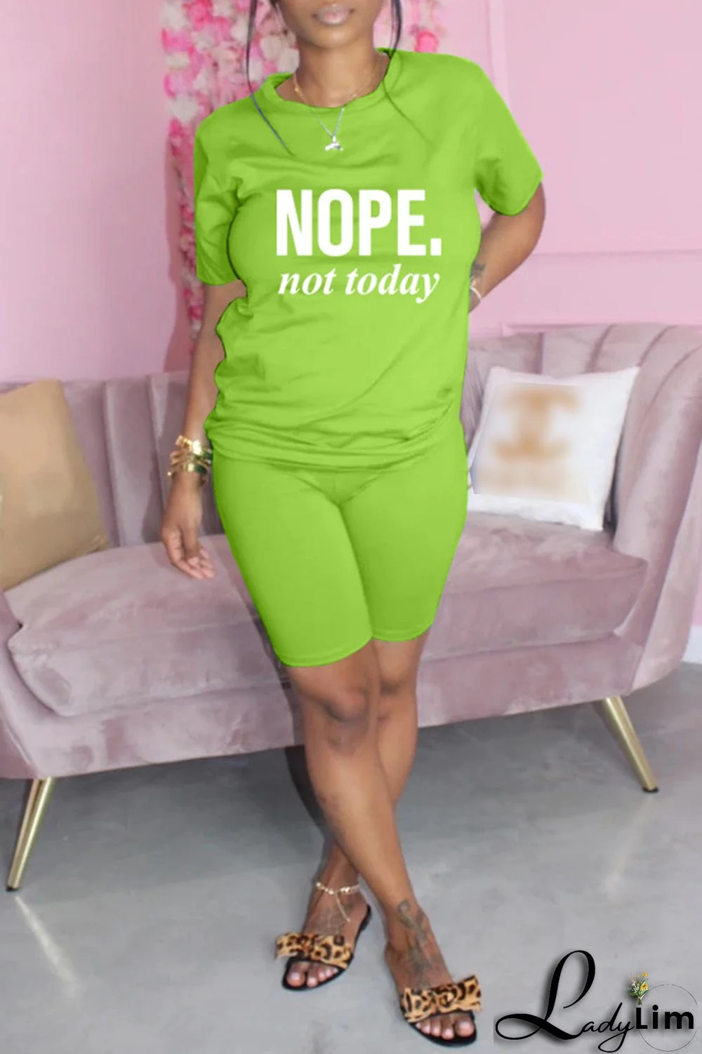 Blue Fashion Casual Letter Print Basic O Neck Short Sleeve Two Pieces