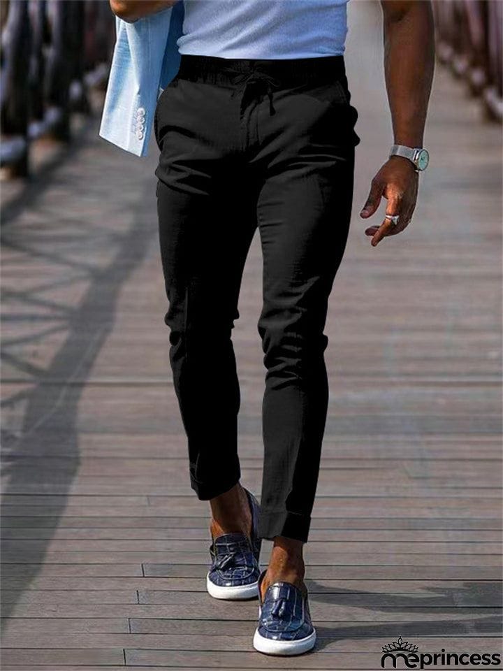 Men's Lace Up Elastic Waist Casual Business Pants
