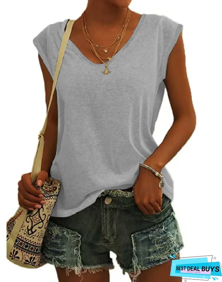 Short Sleeve Cotton-Blend Solid T-shirt