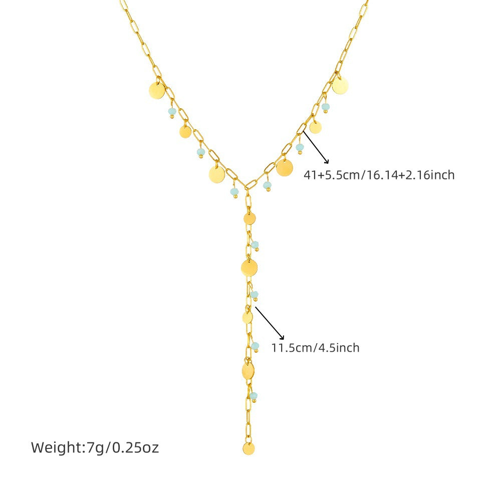 Small Design Versatile Simple Stainless Steel Diamond-Studded Love Disc Accessories Y-Shaped Long Tassel Necklace