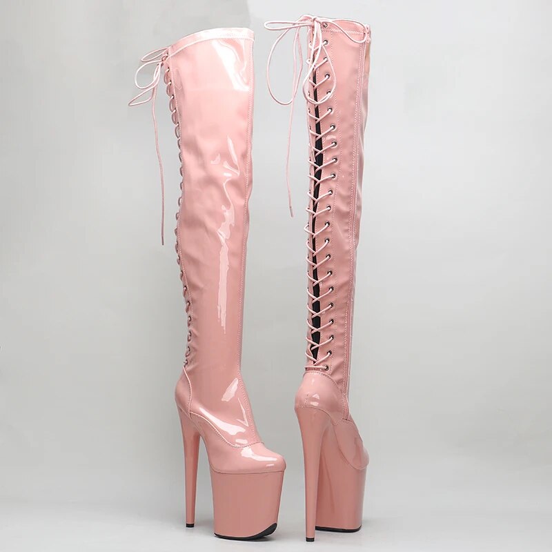 TAAFO 20CM/8inches Shiny Patent PU High Heel Platform Boots Pole Dance Boots
