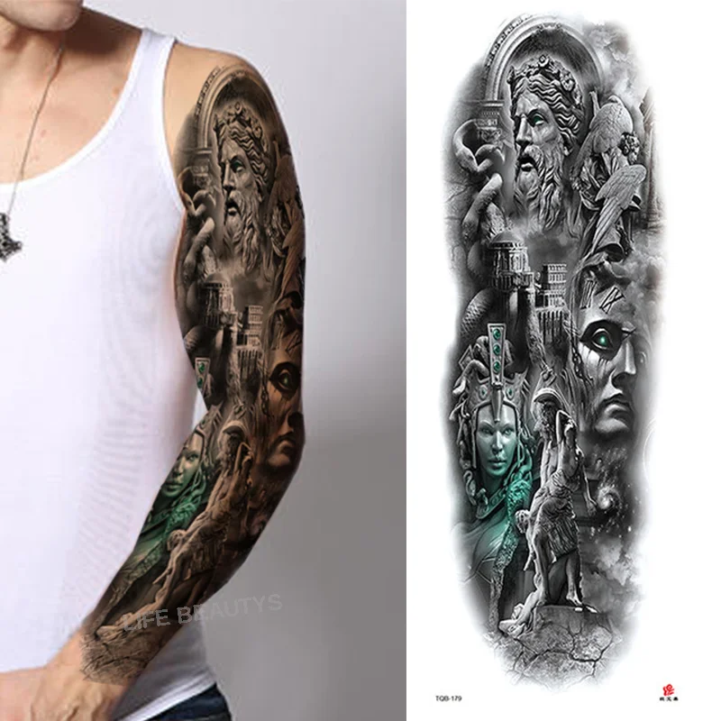 Sdrawing Arm Sleeve Tattoo Lion Crown King Rose Waterproof Temporary Sticker Wild Wolf Tiger Men Full Skull Totem Tatoo