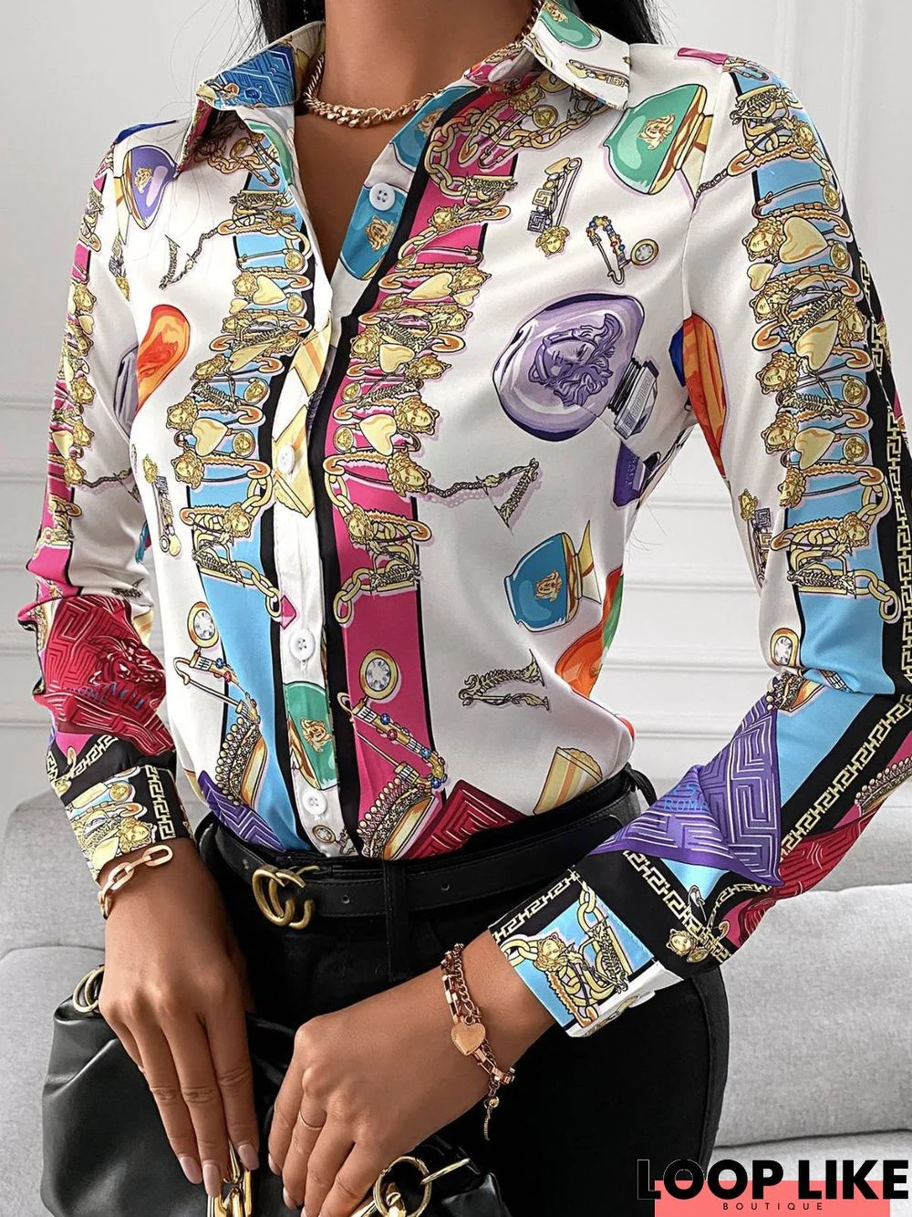 Printed Vintage Long Sleeve Blouse