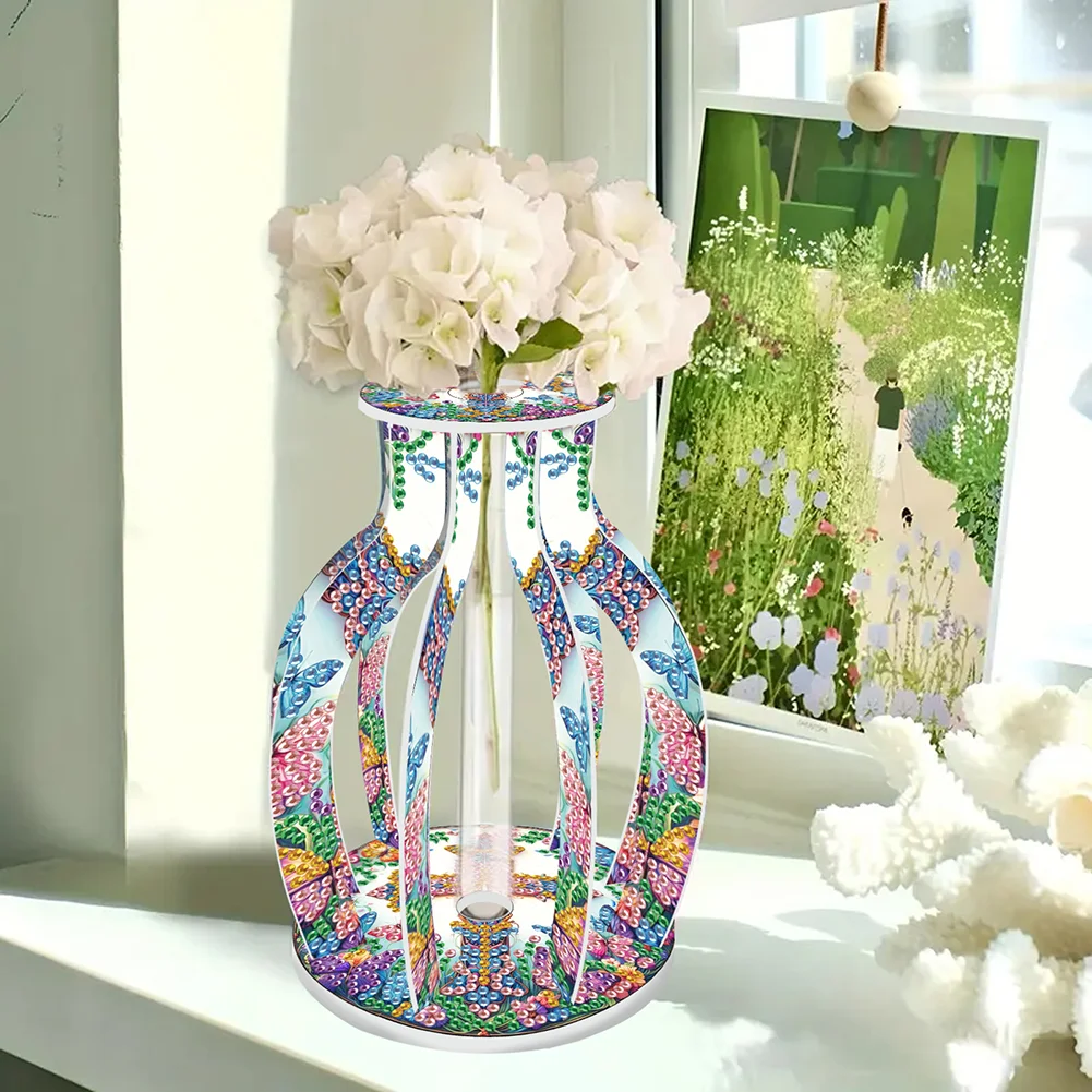 Acrylic Wood Cross 5D DIY Diamond Painting Flower Vase for Home Office Decor