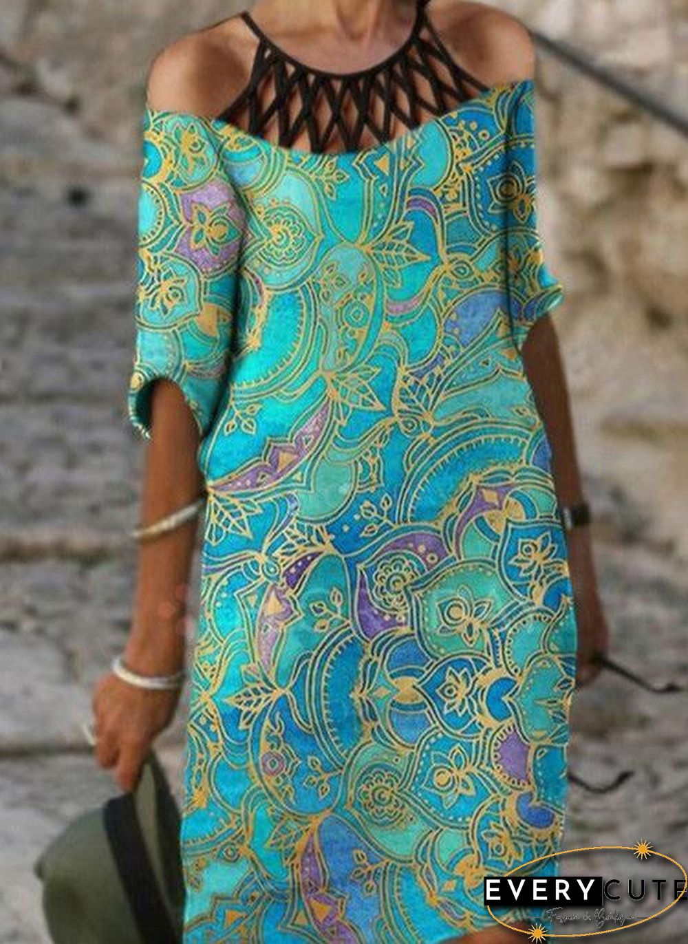 Halter Open Shoulder Printed Dress