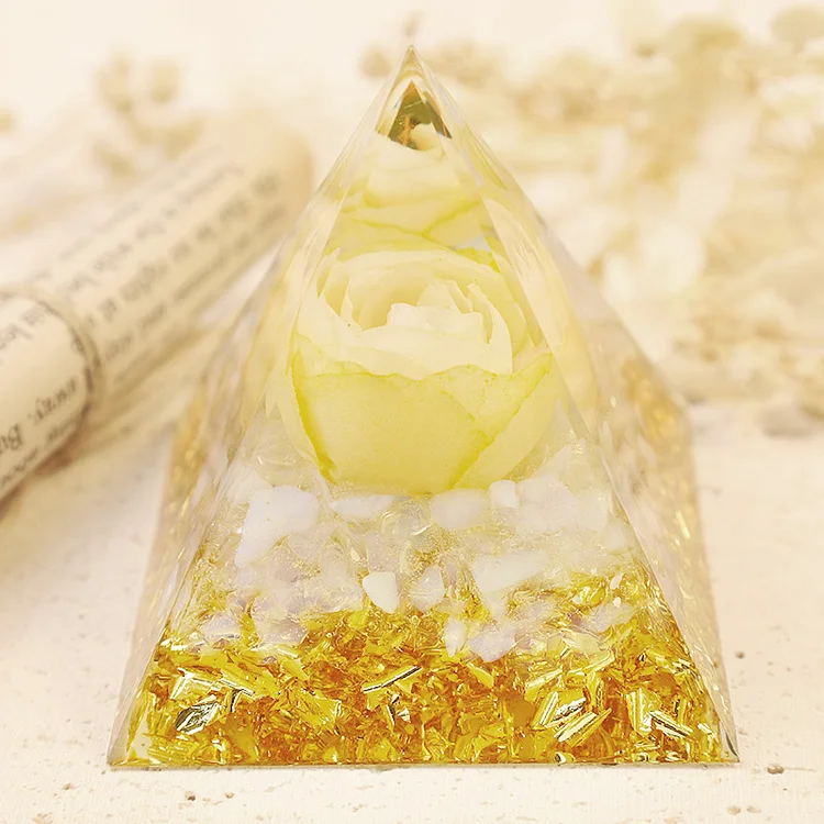 Garden of Eden -  Yellow Rose With Clear Quartz Orgone Pyramid