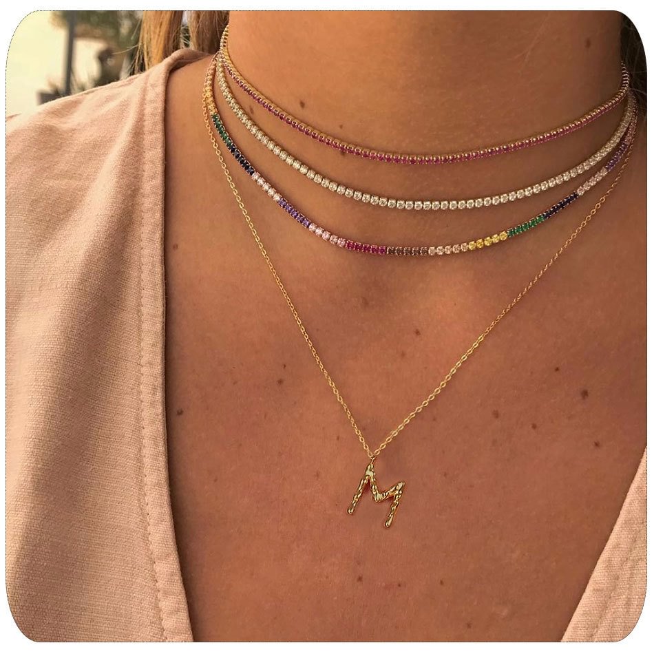 Sexy Sparking Rainbow Tennis Chain Chocker Necklace Women Jewelry-VESSFUL