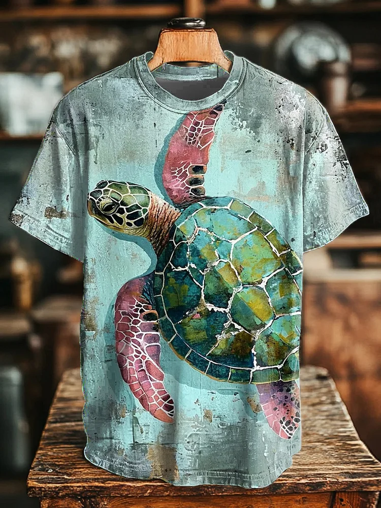 Unisex Vintage Turtle Print Casual T-Shirt