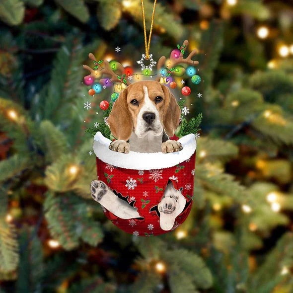 Beagle 2 In Snow Pocket Christmas Ornament.
