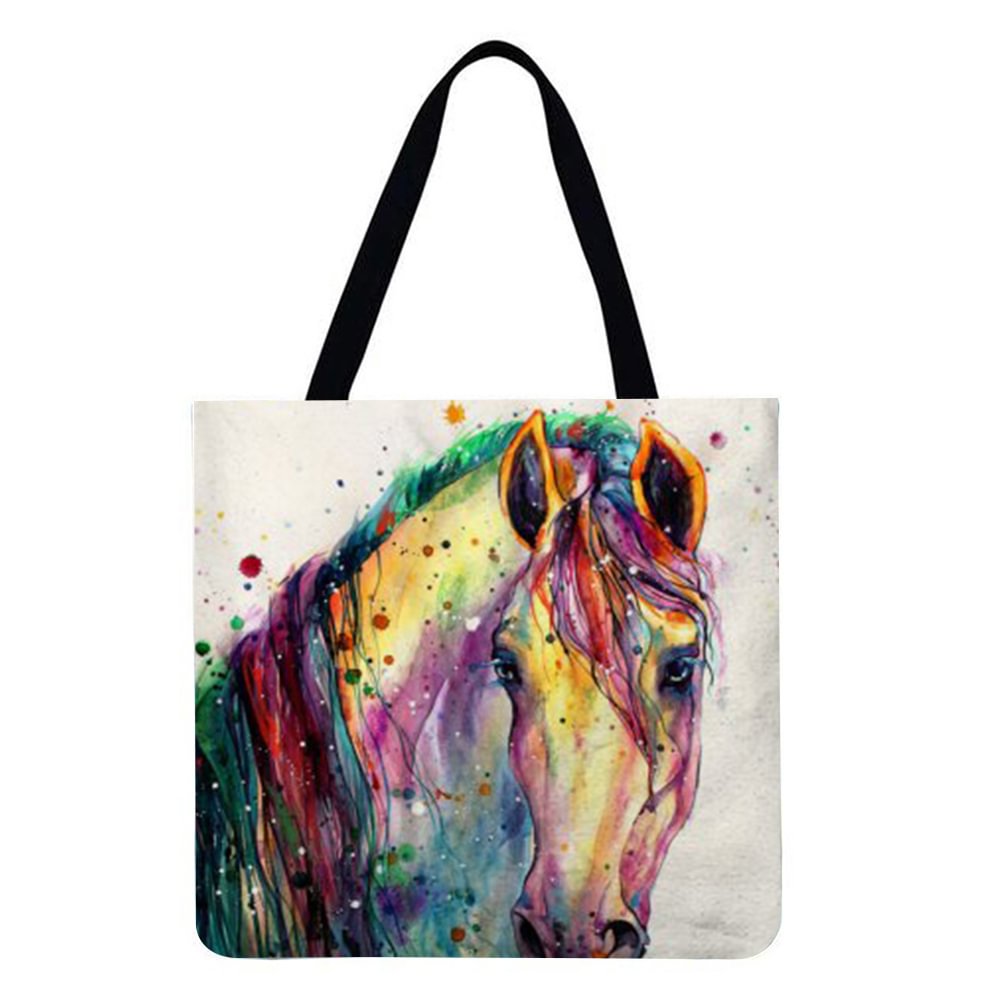 Linen Tote Bag-Colorful horse