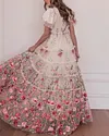 Women's Pink Short-sleeved Mesh Flower Embroidery Dress - 01